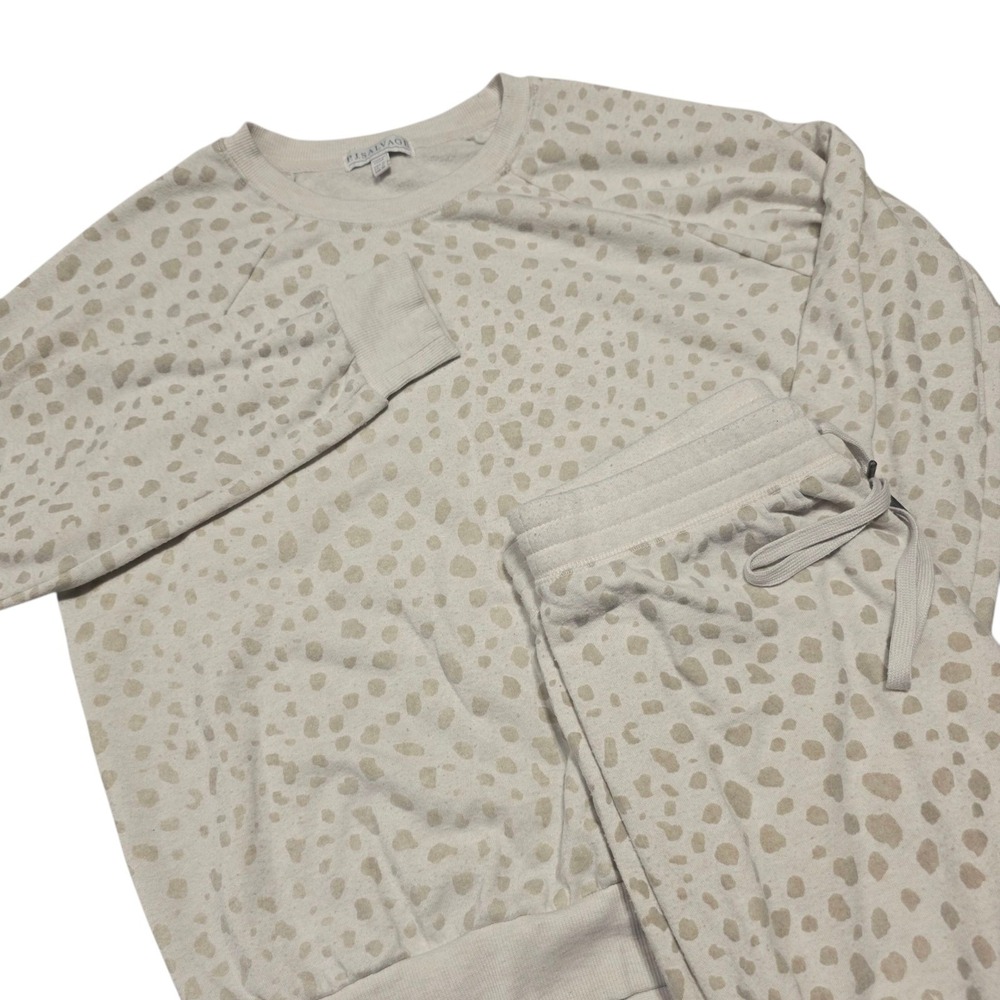 PJ Salvage Lounge Set Women M Beige Animal Print Sweatshirt Joggers Pajamas
